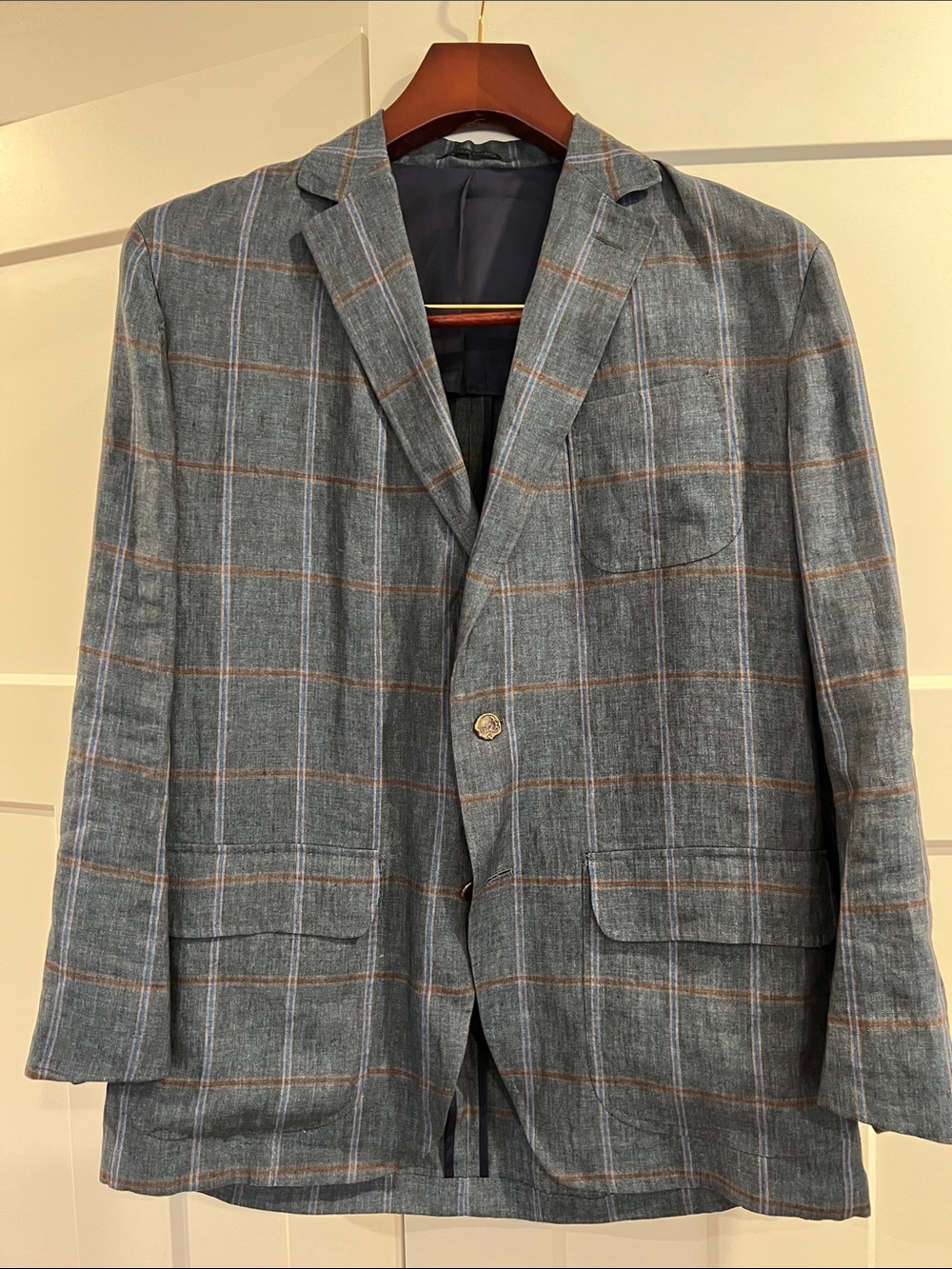 Sid Mashburn Blue Gray green Windowpane Plaid Sport Coat